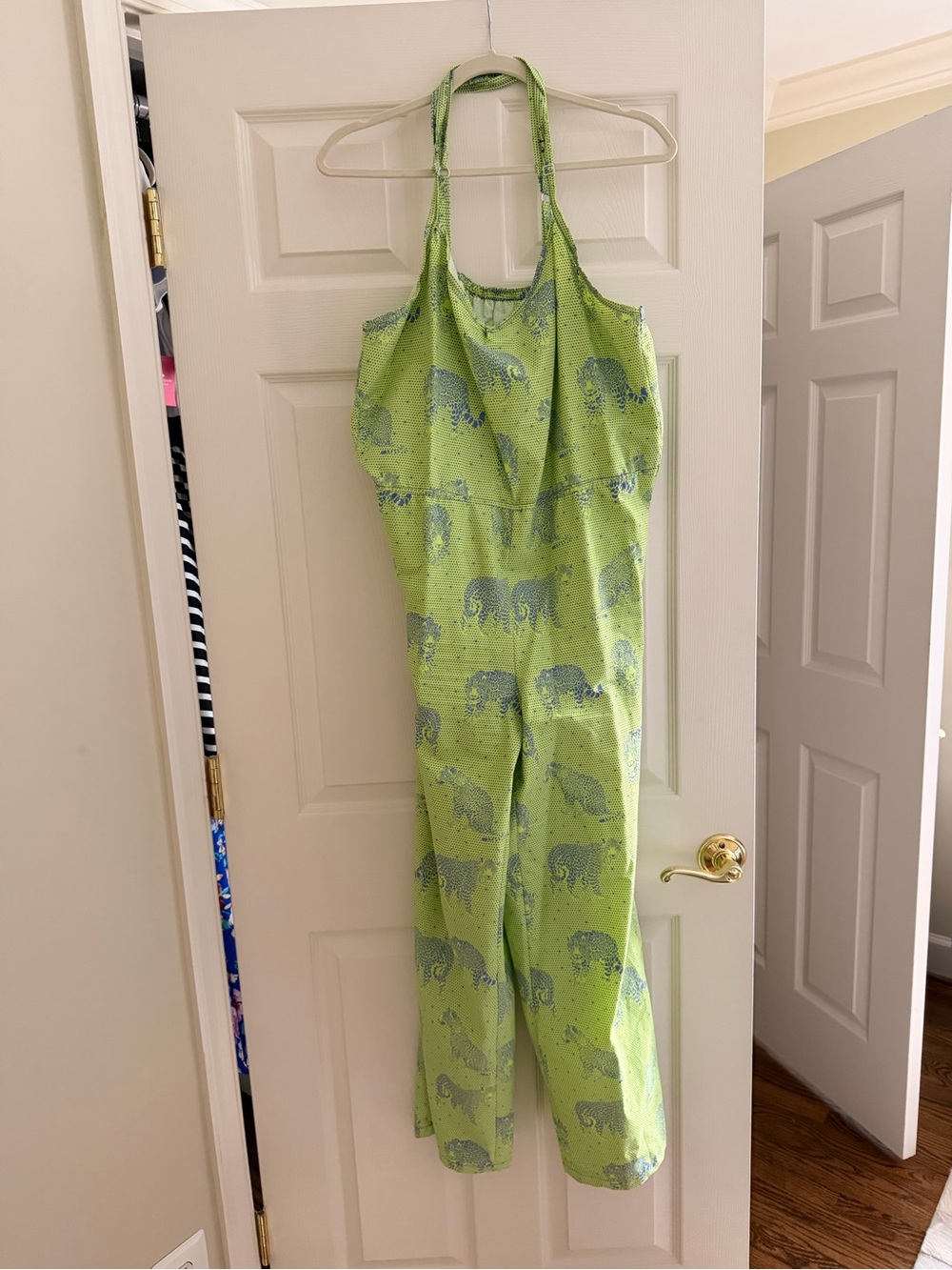 Green Halter Jumpsuit with Leopard Print